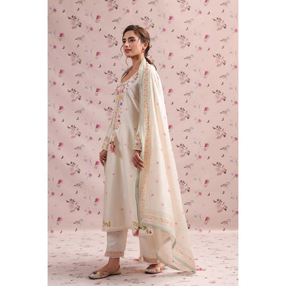 Label Niti Bothra Beige Noor Striped Straight Long Kurta with Pant (Set of 2)