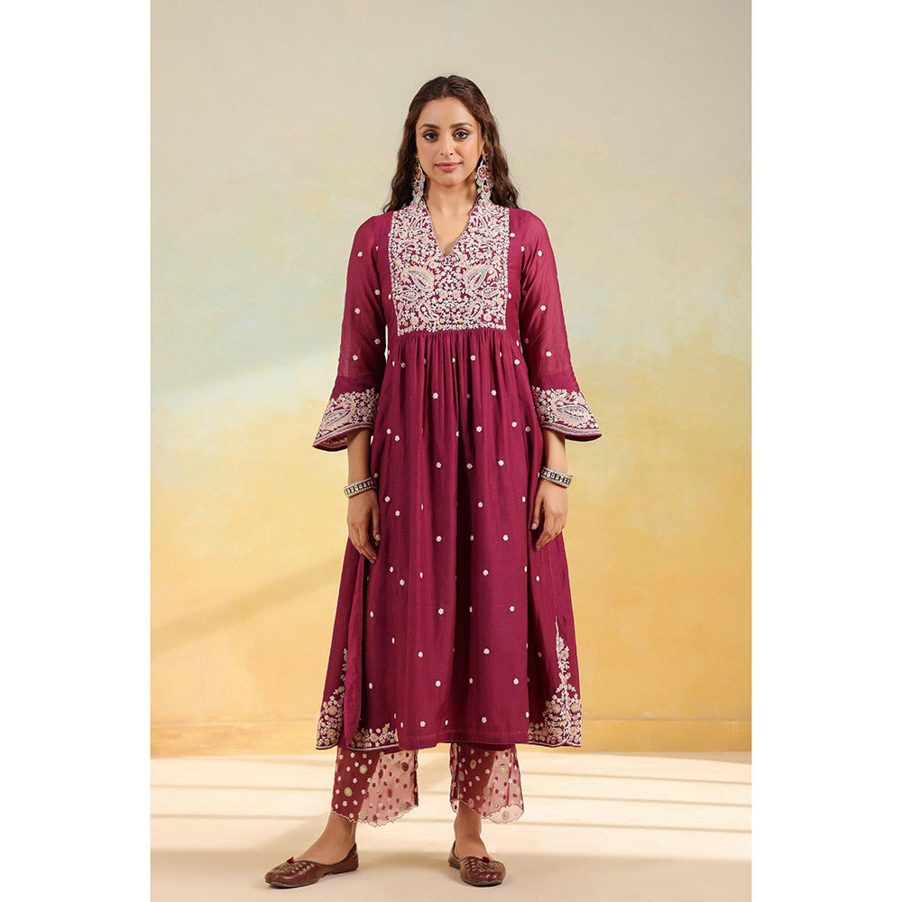 Label Niti Bothra Magenta Dori Paisley Kurta With Pant And Dupatta