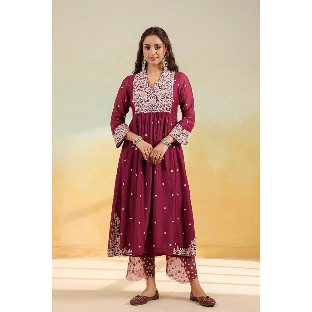 Label Niti Bothra Magenta Dori Paisley Kurta With Pant And Dupatta
