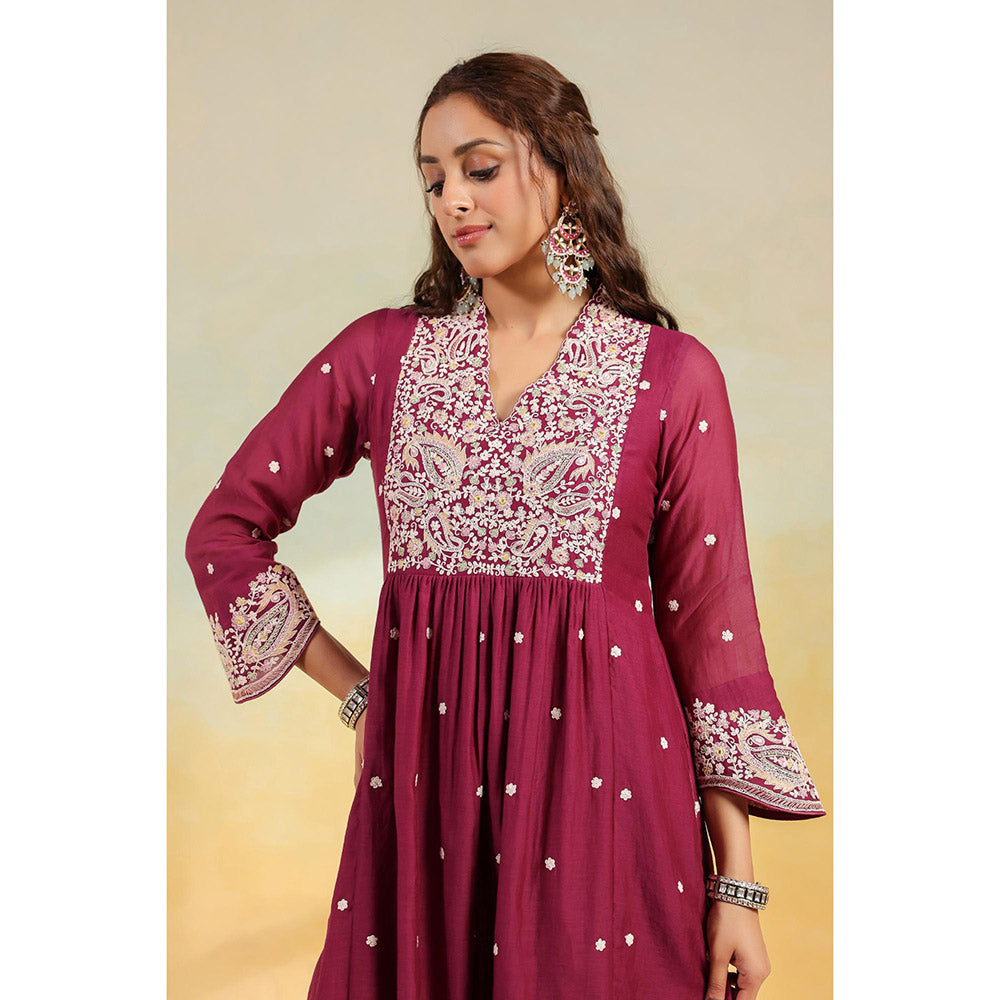 Label Niti Bothra Magenta Dori Paisley Kurta With Pant And Dupatta
