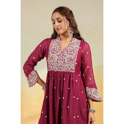 Label Niti Bothra Magenta Dori Paisley Kurta With Pant And Dupatta