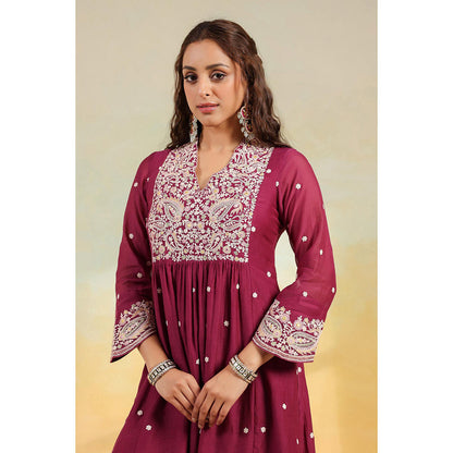 Label Niti Bothra Magenta Dori Paisley Kurta With Pant And Dupatta