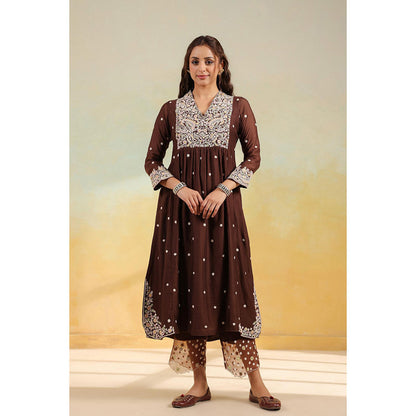 Label Niti Bothra Brown Dori Paisley Kurta With Pant And Dupatta