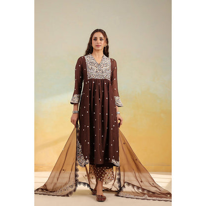 Label Niti Bothra Brown Dori Paisley Kurta With Pant And Dupatta