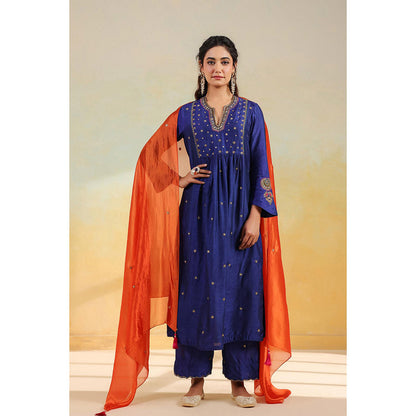 Label Niti Bothra Electric Blue Zardozi Kurta With Pant And Dupatta