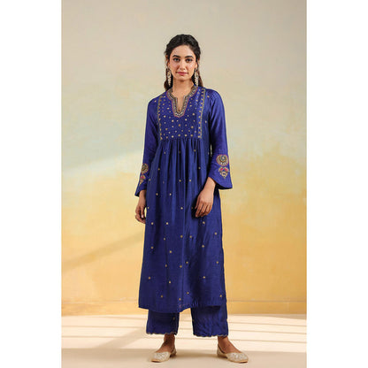 Label Niti Bothra Electric Blue Zardozi Kurta With Pant And Dupatta