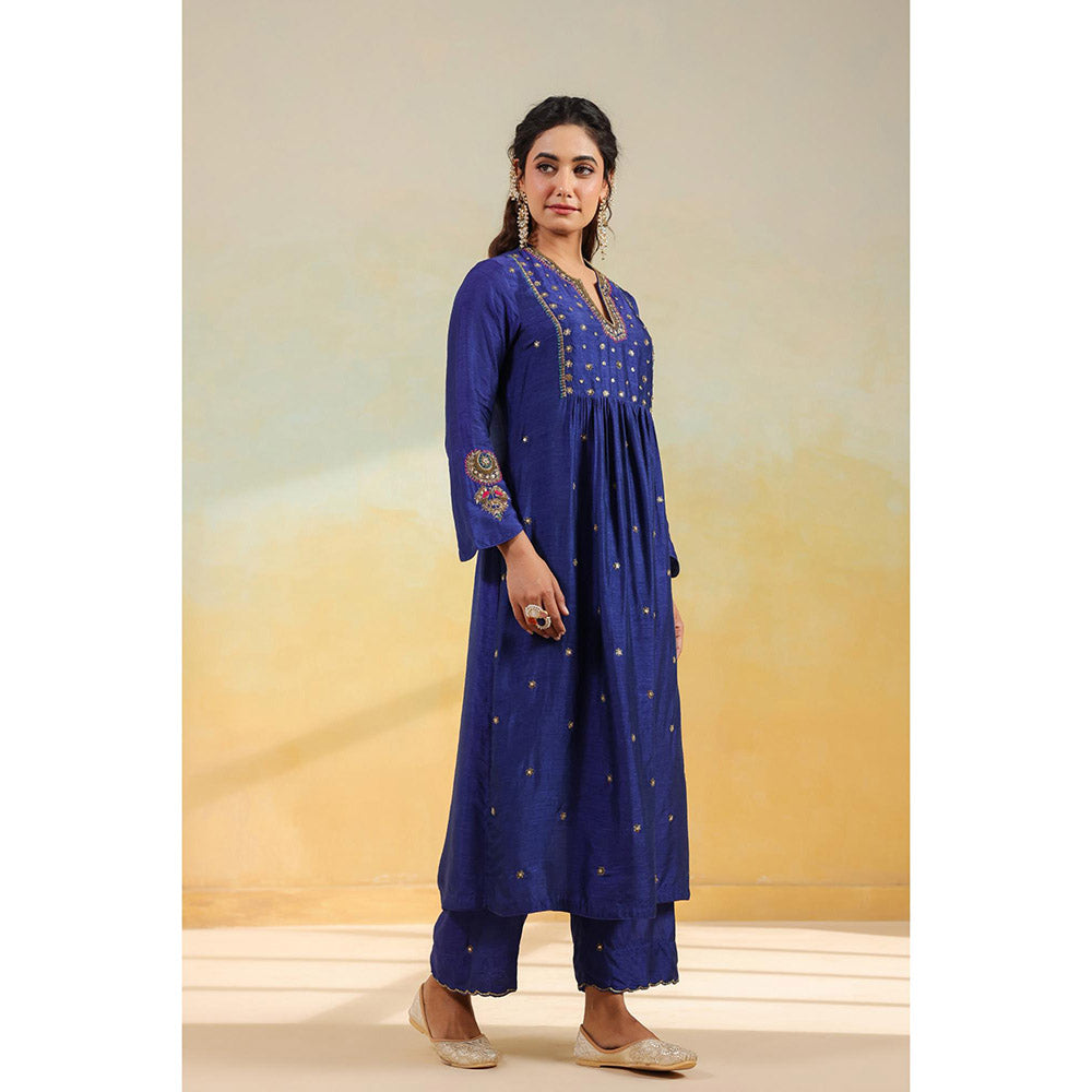 Label Niti Bothra Electric Blue Zardozi Kurta With Pant And Dupatta