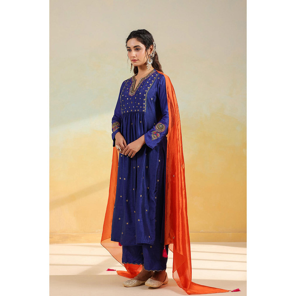 Label Niti Bothra Electric Blue Zardozi Kurta With Pant And Dupatta
