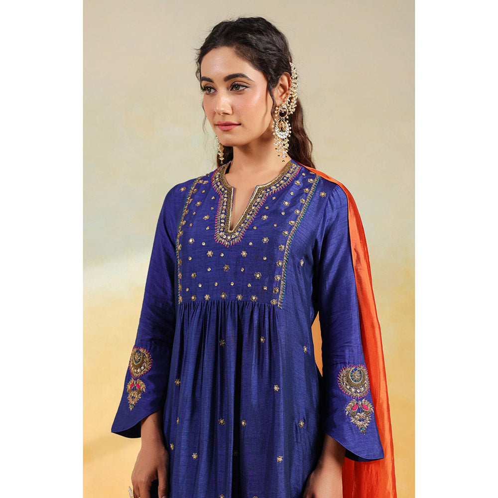 Label Niti Bothra Electric Blue Zardozi Kurta With Pant And Dupatta