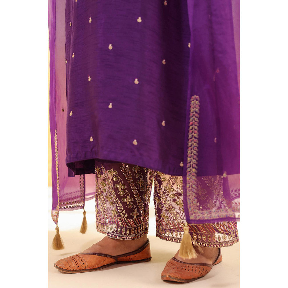 Label Niti Bothra Purple Noor Farshi Kurta With Palazzo And Dupatta