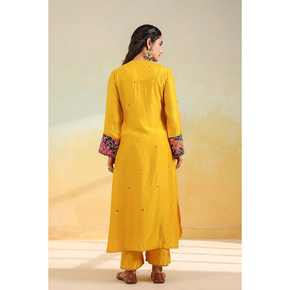 Label Niti Bothra Yellow Paisely Gota Patti Kurta With Pant And Dupatta