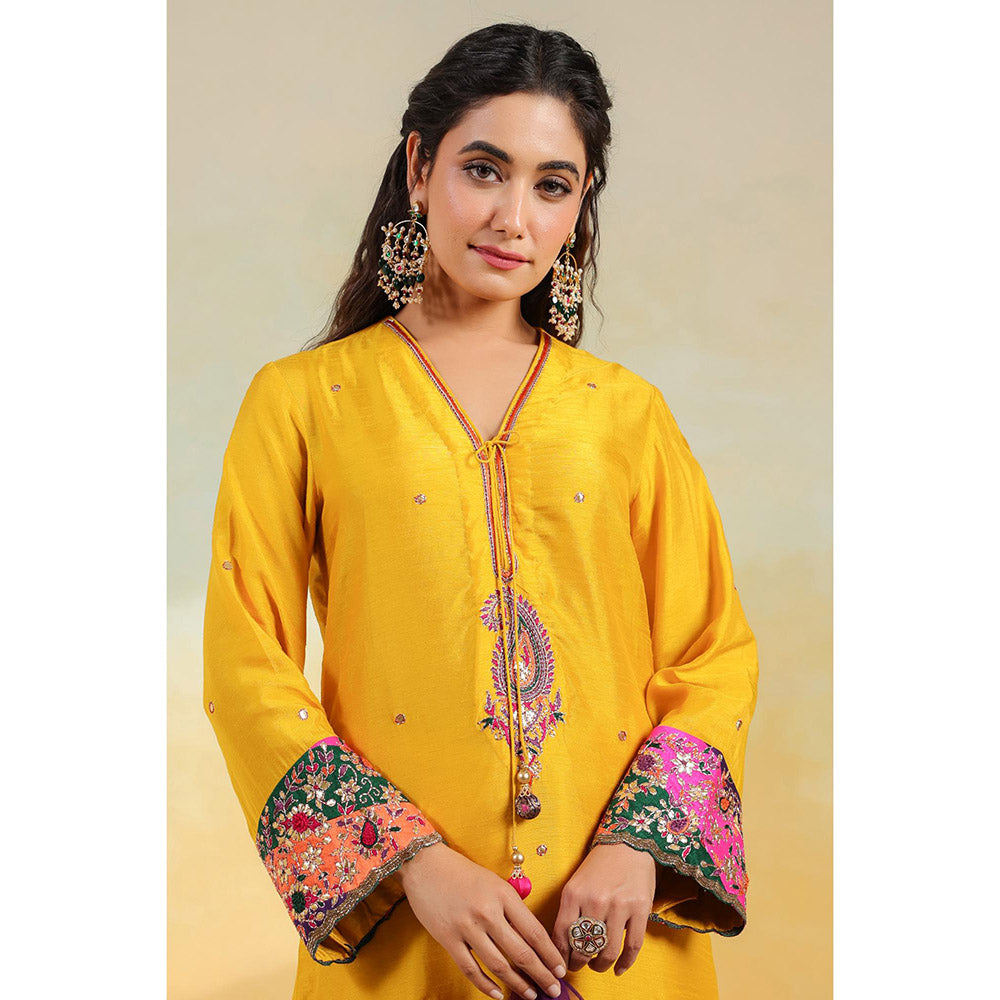 Label Niti Bothra Yellow Paisely Gota Patti Kurta With Pant And Dupatta