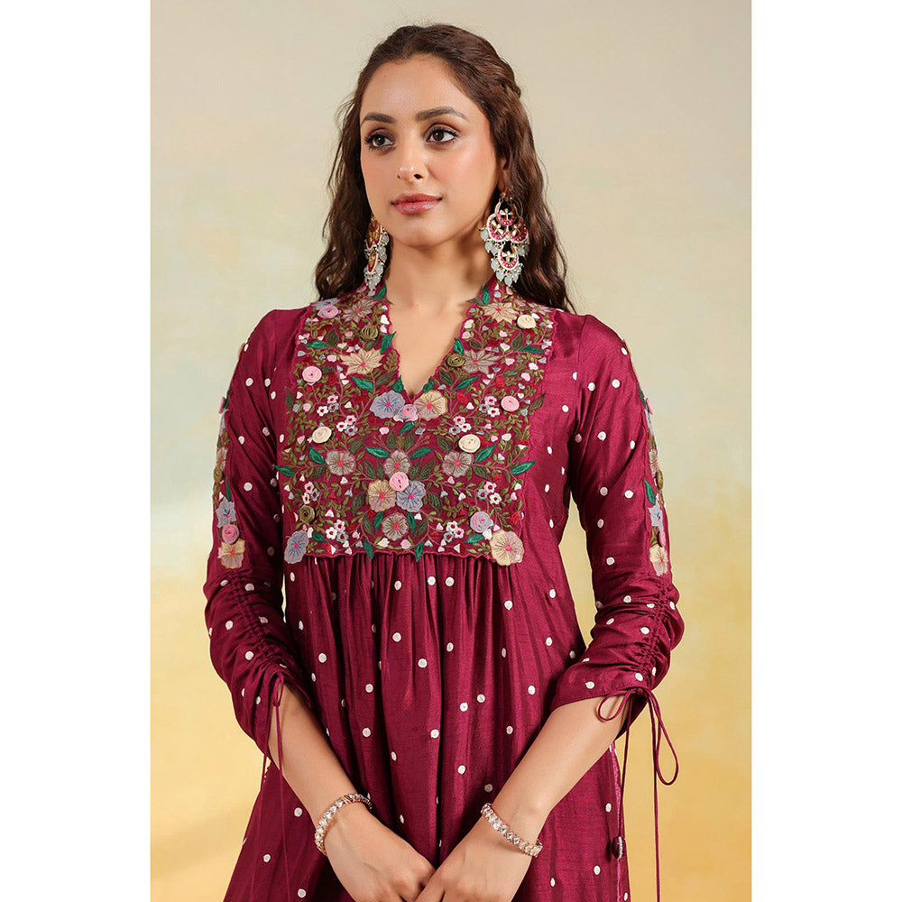 Label Niti Bothra Maroon Orchid Kurta With Pant And Dupatta