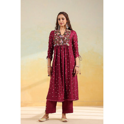 Label Niti Bothra Maroon Orchid Kurta With Pant And Dupatta