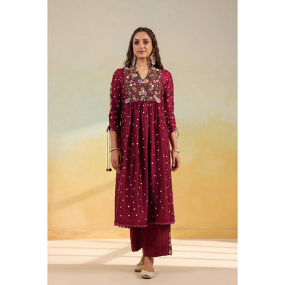 Label Niti Bothra Maroon Orchid Kurta With Pant And Dupatta