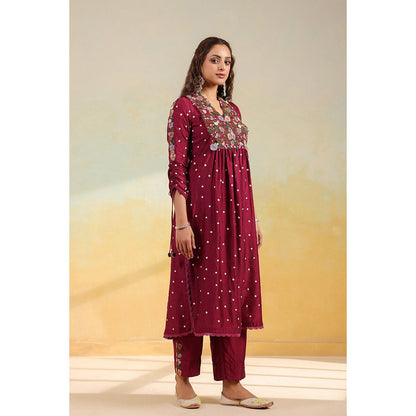 Label Niti Bothra Maroon Orchid Kurta With Pant And Dupatta
