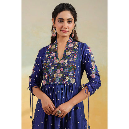 Label Niti Bothra Electric Blue Orchid Kurta With Pant And Dupatta