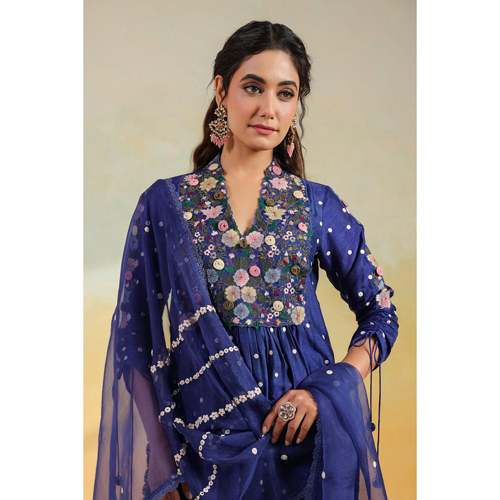 Label Niti Bothra Electric Blue Orchid Kurta With Pant And Dupatta
