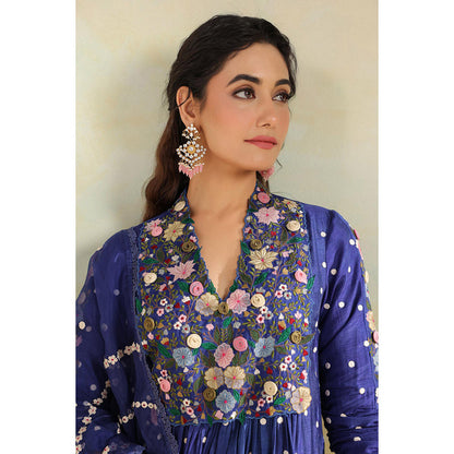 Label Niti Bothra Electric Blue Orchid Kurta With Pant And Dupatta