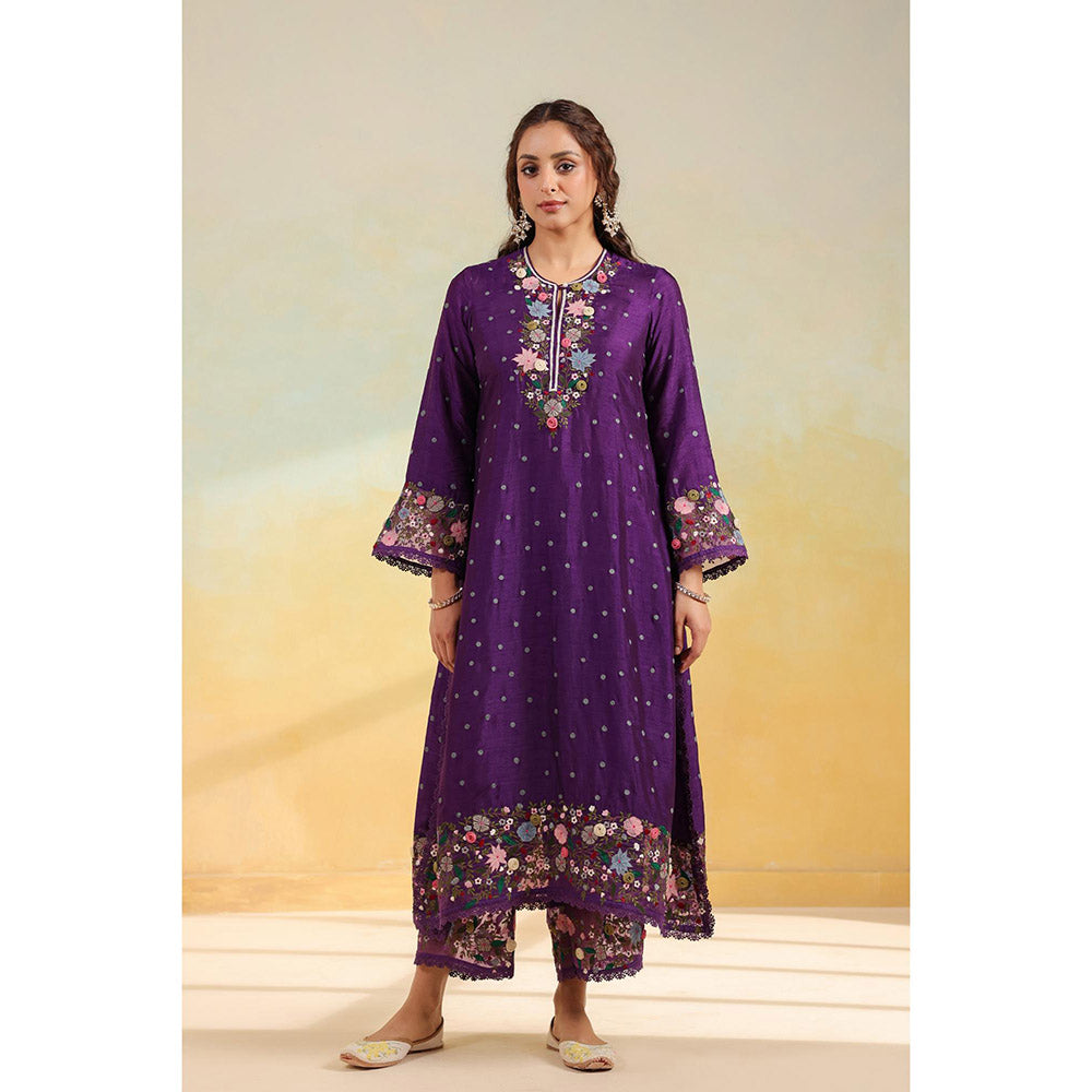 Label Niti Bothra Purple Orchid Long Kurta With Pant And Dupatta