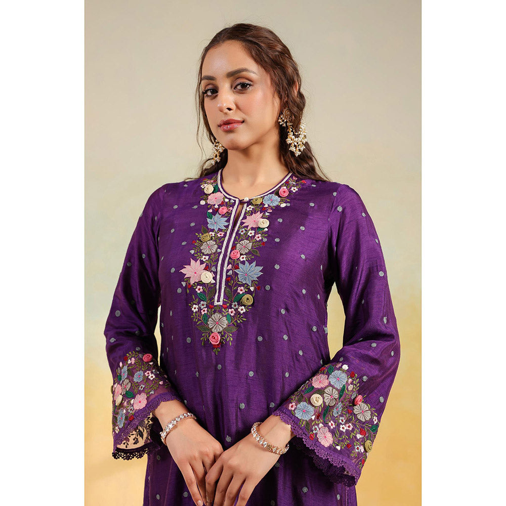 Label Niti Bothra Purple Orchid Long Kurta With Pant And Dupatta