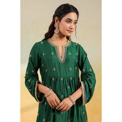 Label Niti Bothra Green Multi Zardozi Buti Anarkali Kurta With Pant And Dupatta