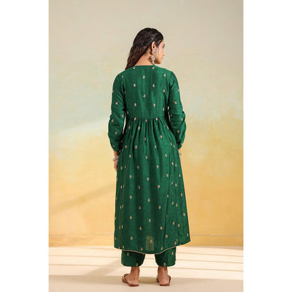Label Niti Bothra Green Multi Zardozi Buti Anarkali Kurta With Pant And Dupatta