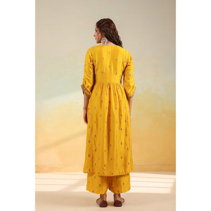 Label Niti Bothra Yellow Multi Zardozi Buti Anarkali Kurta With Pant And Dupatta