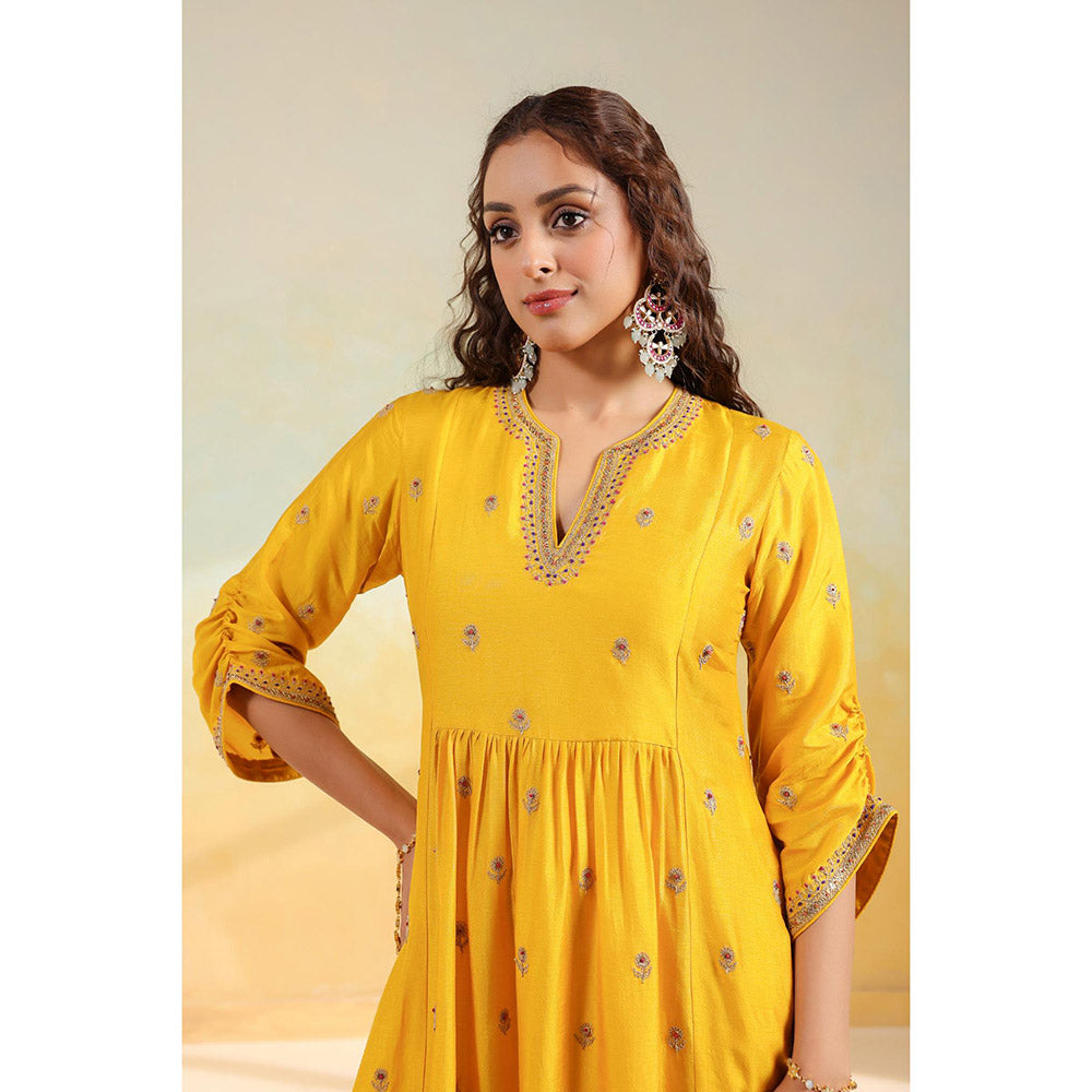 Label Niti Bothra Yellow Multi Zardozi Buti Anarkali Kurta With Pant And Dupatta