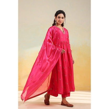 Label Niti Bothra Pink Multi Zardozi Buti Anarkali Kurta With Pant And Dupatta