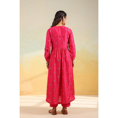 Label Niti Bothra Pink Multi Zardozi Buti Anarkali Kurta With Pant And Dupatta