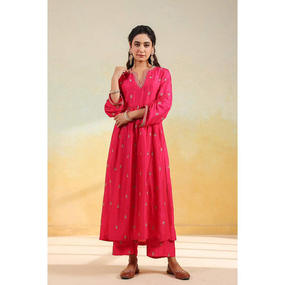 Label Niti Bothra Pink Multi Zardozi Buti Anarkali Kurta With Pant And Dupatta