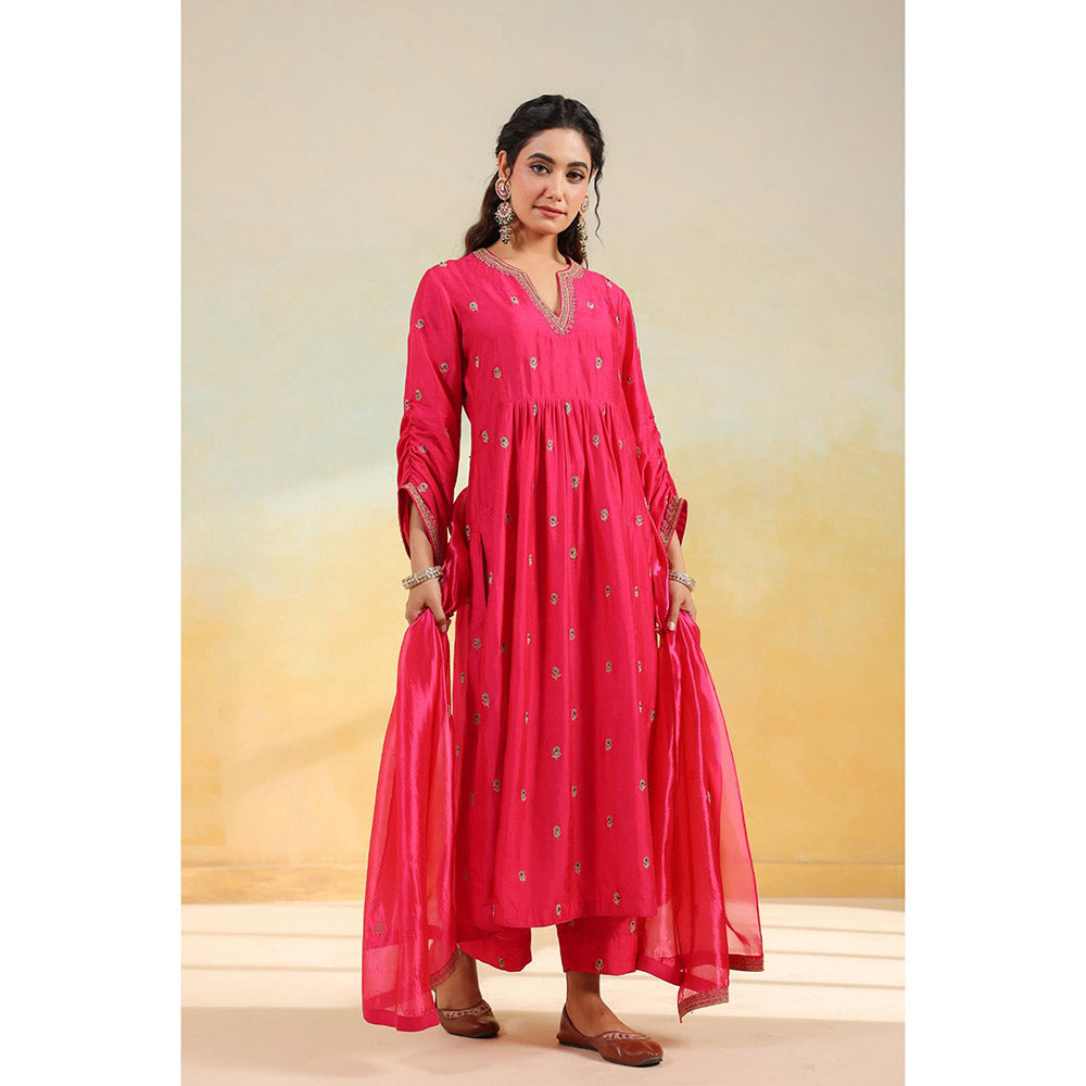 Label Niti Bothra Pink Multi Zardozi Buti Anarkali Kurta With Pant And Dupatta