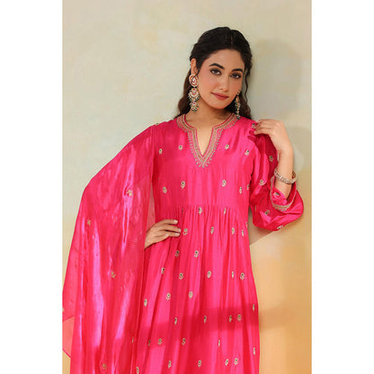 Label Niti Bothra Pink Multi Zardozi Buti Anarkali Kurta With Pant And Dupatta