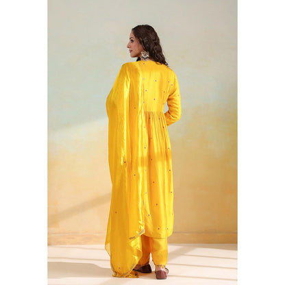 Label Niti Bothra Yellow Multicolour Zardozi Anarkali Kurta With Pant And Dupatta