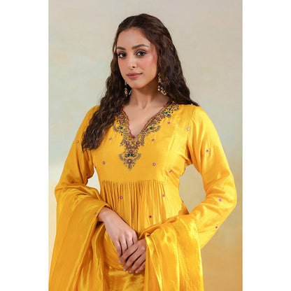 Label Niti Bothra Yellow Multicolour Zardozi Anarkali Kurta With Pant And Dupatta