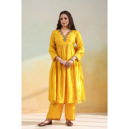 Label Niti Bothra Yellow Multicolour Zardozi Anarkali Kurta With Pant And Dupatta