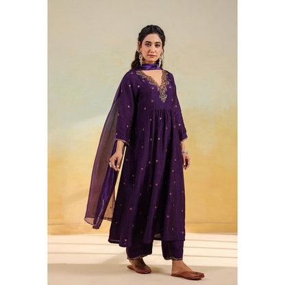 Label Niti Bothra Purple Multicolour Zardozi Anarkali Kurta With Pant And Dupatta
