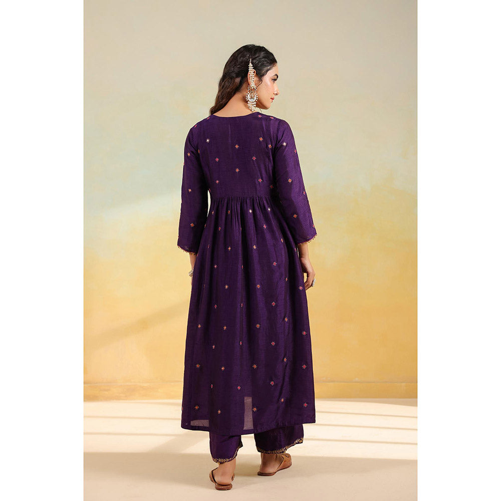 Label Niti Bothra Purple Multicolour Zardozi Anarkali Kurta With Pant And Dupatta