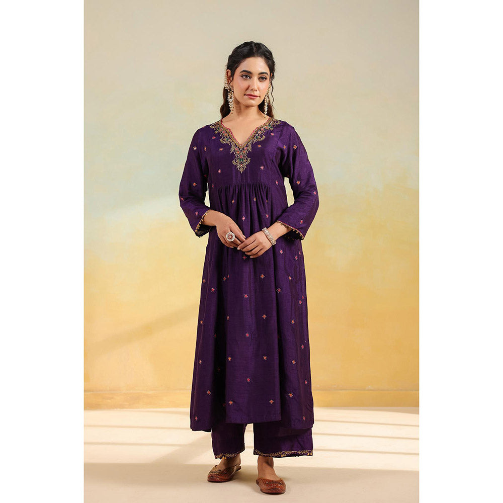Label Niti Bothra Purple Multicolour Zardozi Anarkali Kurta With Pant And Dupatta