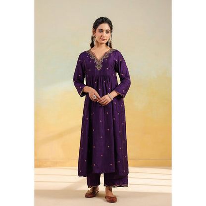 Label Niti Bothra Purple Multicolour Zardozi Anarkali Kurta With Pant And Dupatta