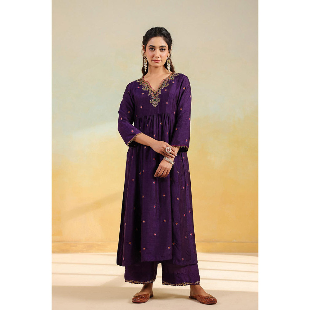Label Niti Bothra Purple Multicolour Zardozi Anarkali Kurta With Pant And Dupatta