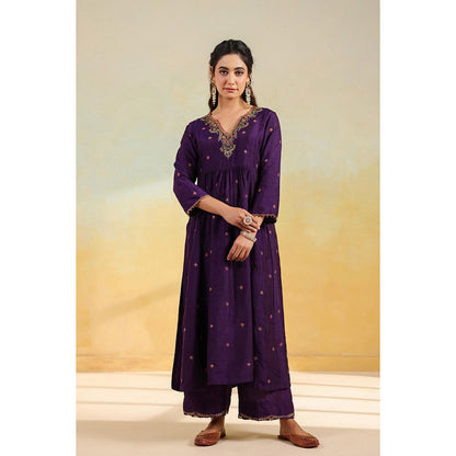 Label Niti Bothra Purple Multicolour Zardozi Anarkali Kurta With Pant And Dupatta