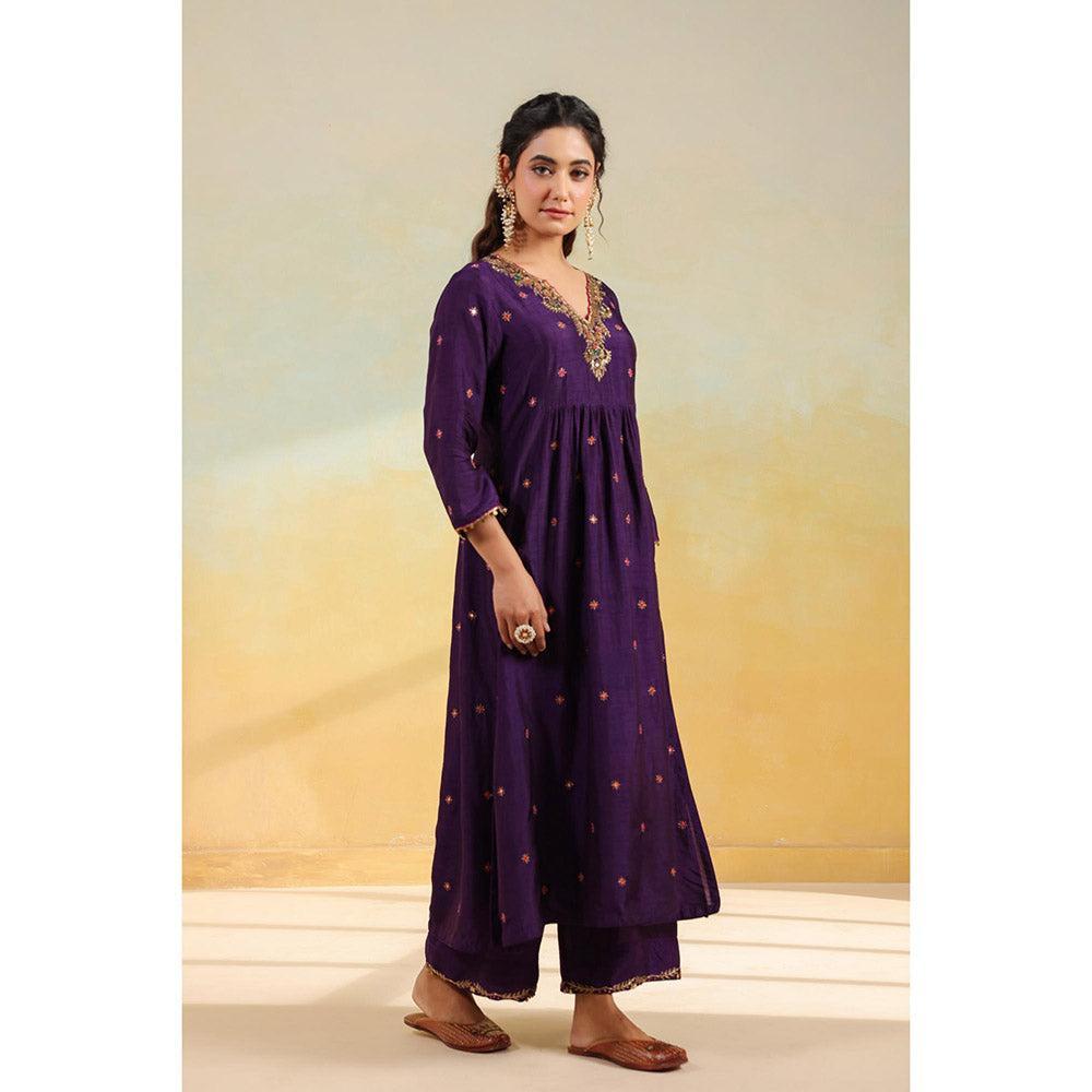 Label Niti Bothra Purple Multicolour Zardozi Anarkali Kurta With Pant And Dupatta