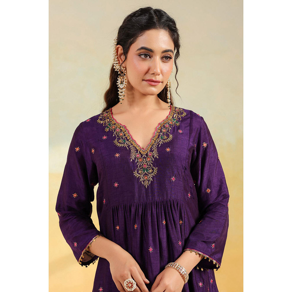 Label Niti Bothra Purple Multicolour Zardozi Anarkali Kurta With Pant And Dupatta