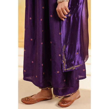 Label Niti Bothra Purple Multicolour Zardozi Anarkali Kurta With Pant And Dupatta