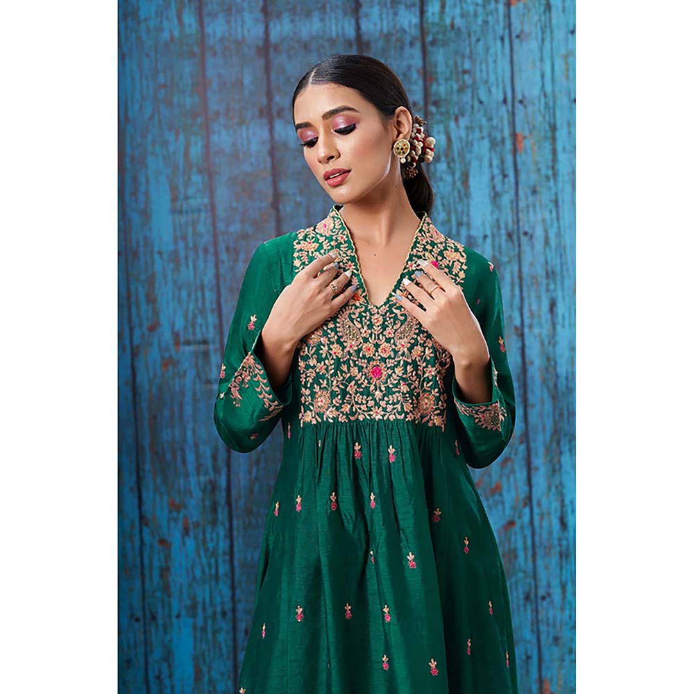 Label Niti Bothra Green Kairi Buta Jaal Anarkali with Palazzo