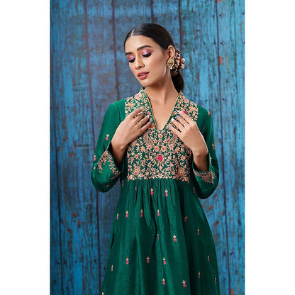 Label Niti Bothra Green Kairi Buta Jaal Anarkali with Palazzo