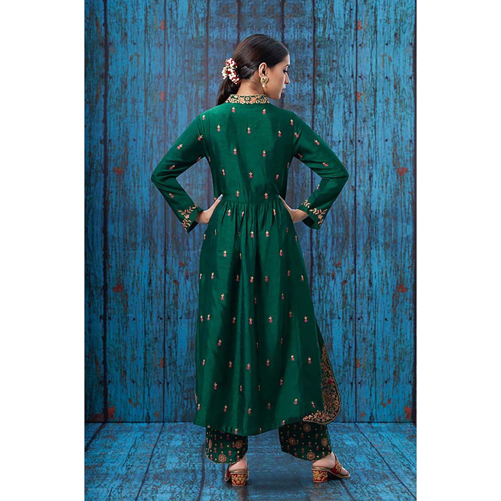 Label Niti Bothra Green Kairi Buta Jaal Anarkali with Palazzo