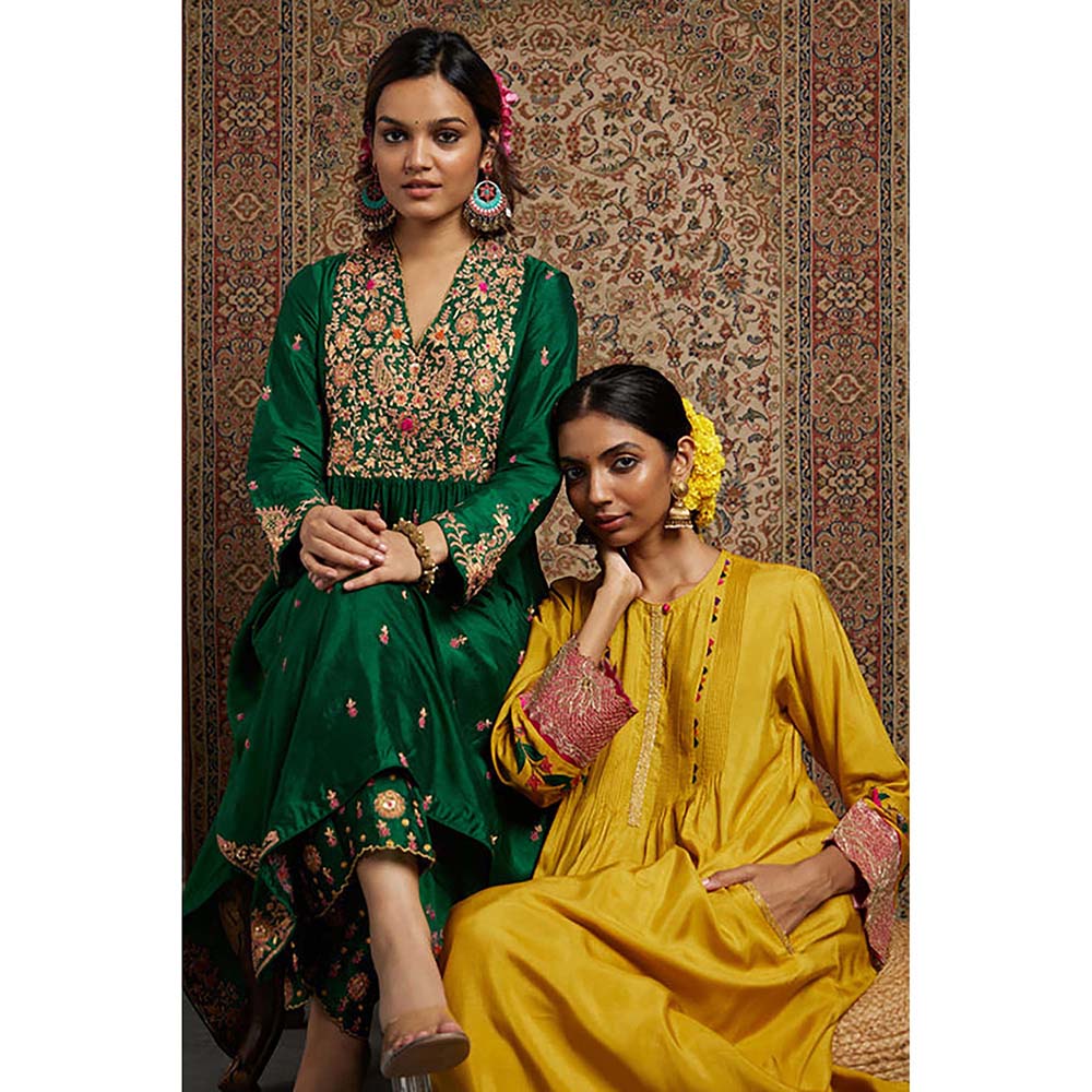 Label Niti Bothra Green Kairi Buta Jaal Anarkali with Palazzo